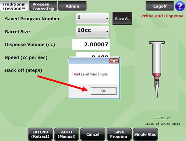 fluid empty message with arrow